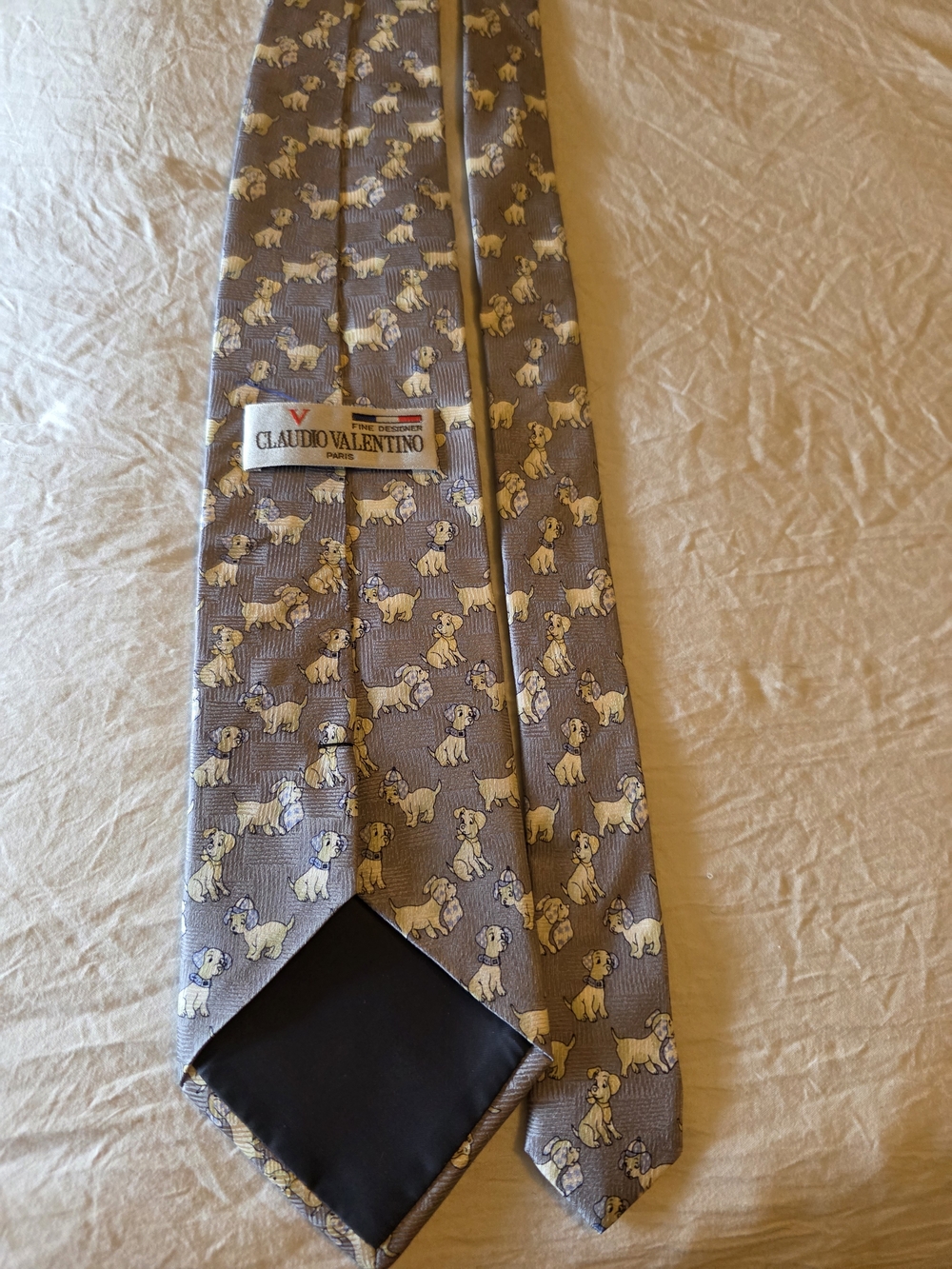 Valentino Gray Tie with Yellow Dog Motif - Picture 4 of 7